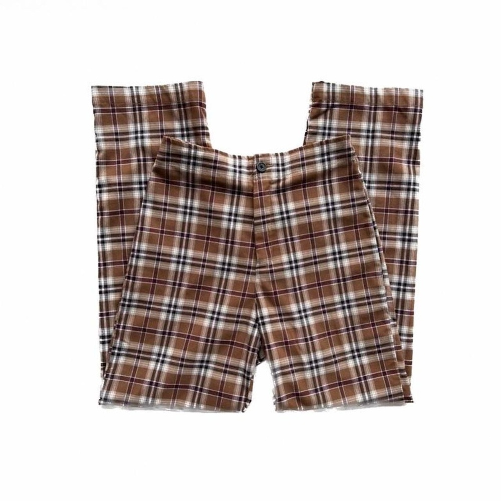 Plaid Straight Leg Brandy Melville Brown And White Pants